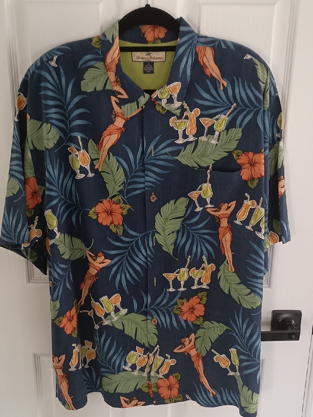 Tommy Bahama Men's Navy Tropical Print Camp Shirt Sz XL Silk